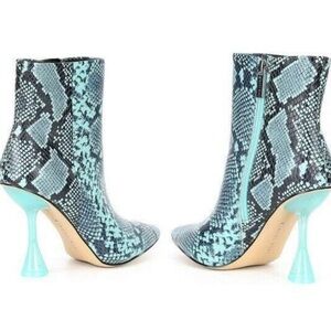 Gianni Bini Fawlie Snake Print Leather/Clear Heel Ankle Boots in Teal Size 9